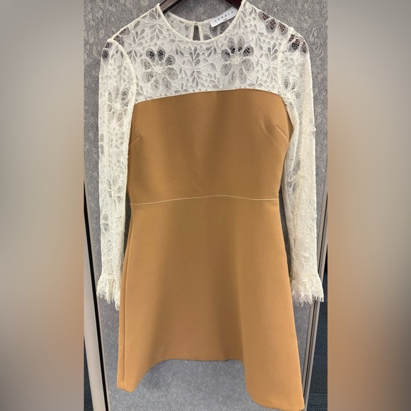 Sandro faux leather and lace dress sz 3 M-L white tan - Picture 3 of 9
